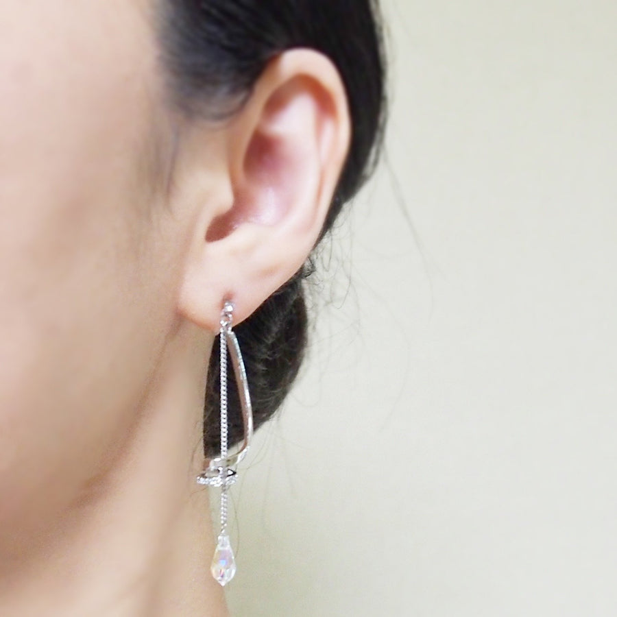 Bridal Aurora Borealis Swarovski Crystal invisible clip on earrings ( silver tone ) - Miyabi Grace