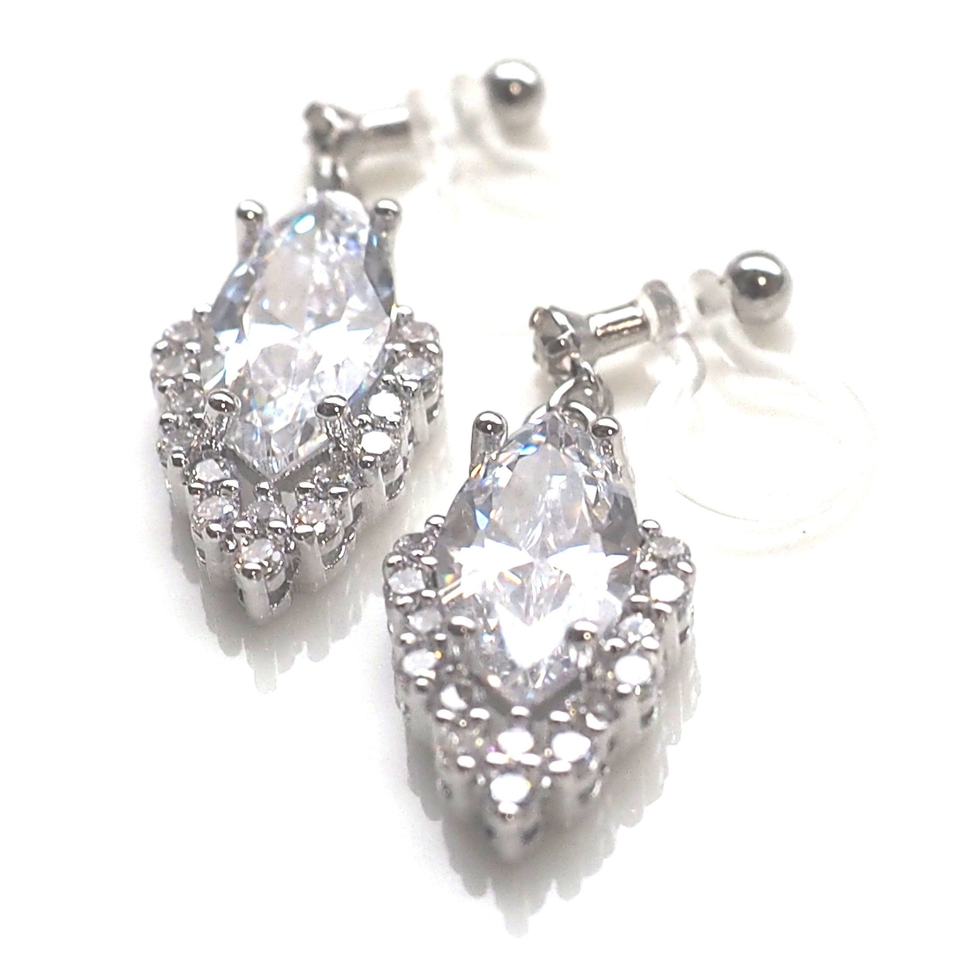 Bridal cubic zirconia invisible clip on earrings ( silver tone ) - miyabigracejewelry.com