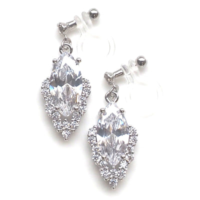 Bridal cubic zirconia invisible clip on earrings ( silver tone ) - miyabigracejewelry.com