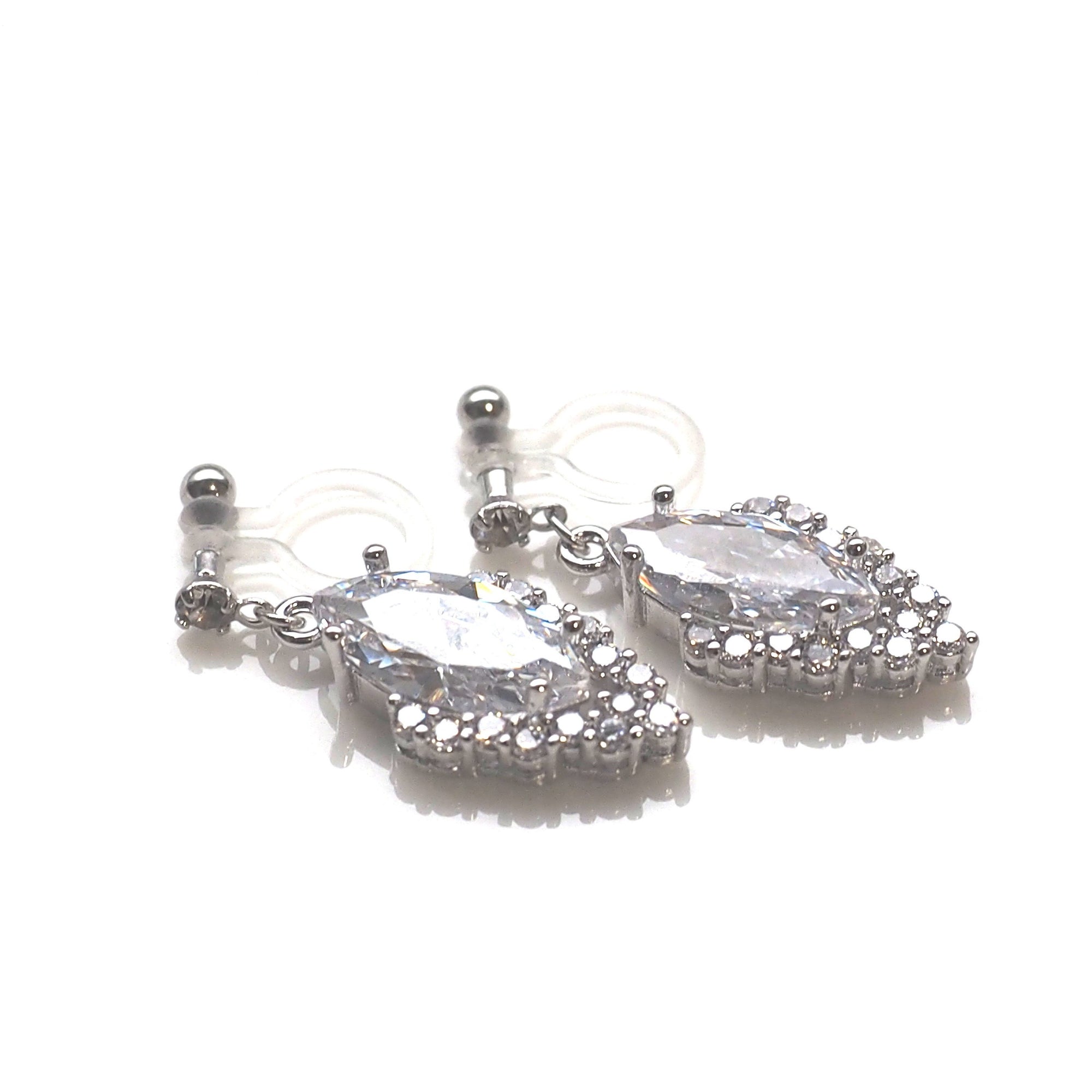 Bridal cubic zirconia invisible clip on earrings ( silver tone ) - miyabigracejewelry.com