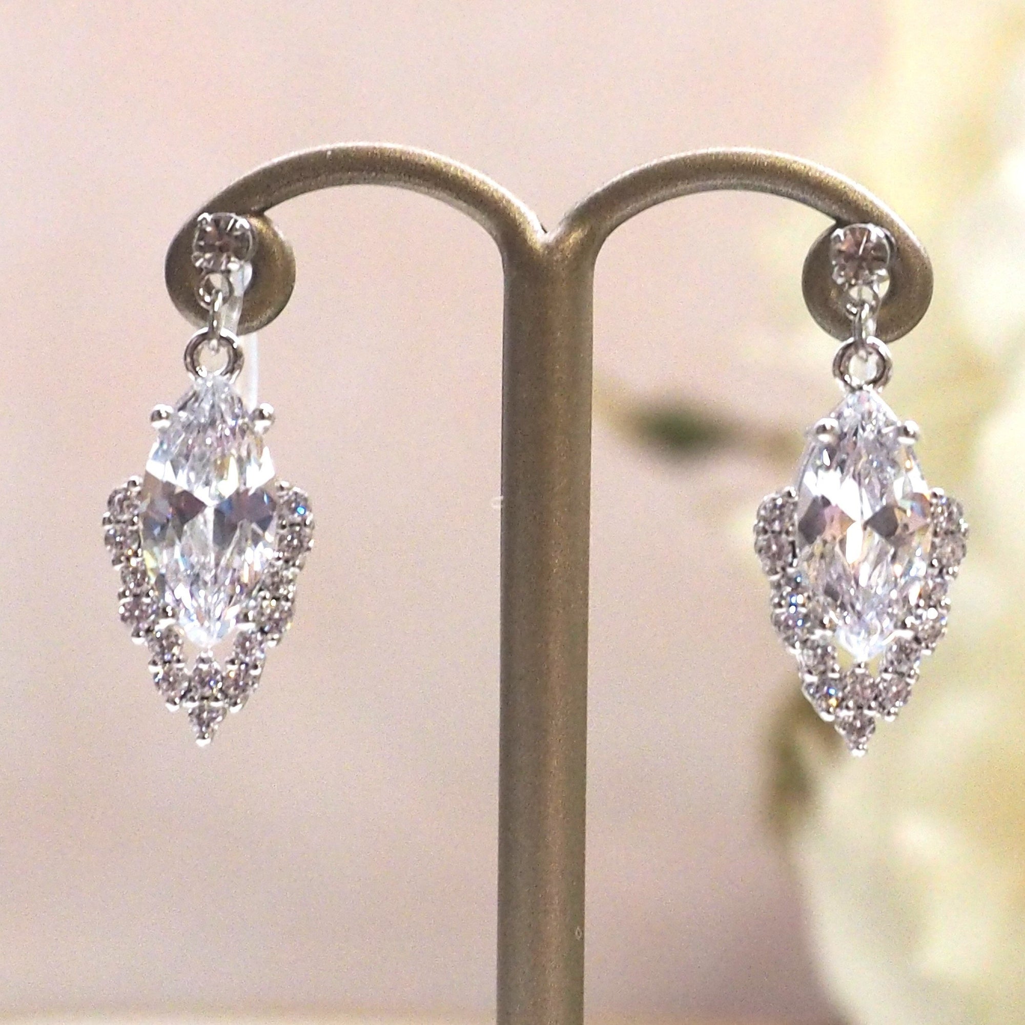 Bridal cubic zirconia invisible clip on earrings ( silver tone ) - miyabigracejewelry.com