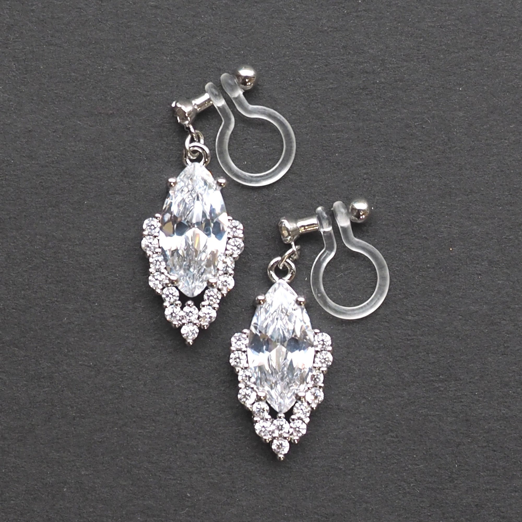 Bridal cubic zirconia invisible clip on earrings ( silver tone ) - miyabigracejewelry.com
