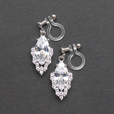 Bridal cubic zirconia invisible clip on earrings ( silver tone ) - miyabigracejewelry.com