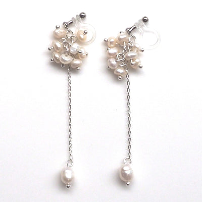 Dangle freshwater pearl invisible clip on earrings - miyabigracejewelry.com