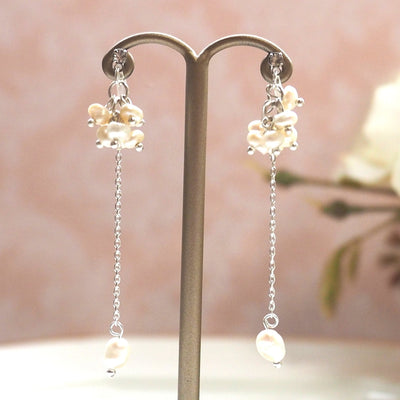 Dangle freshwater pearl invisible clip on earrings - miyabigracejewelry.com