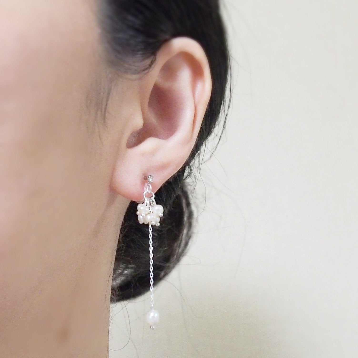 Dangle freshwater pearl invisible clip on earrings - miyabigracejewelry.com