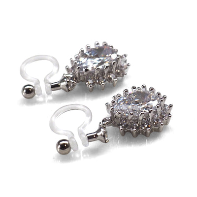 Bridal teardrop cubic zirconia invisible clip on earrings (silver tone) - miyabigracejewelry.com