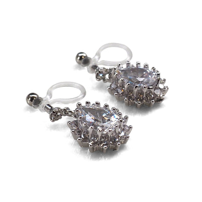 Bridal teardrop cubic zirconia invisible clip on earrings (silver tone) - miyabigracejewelry.com