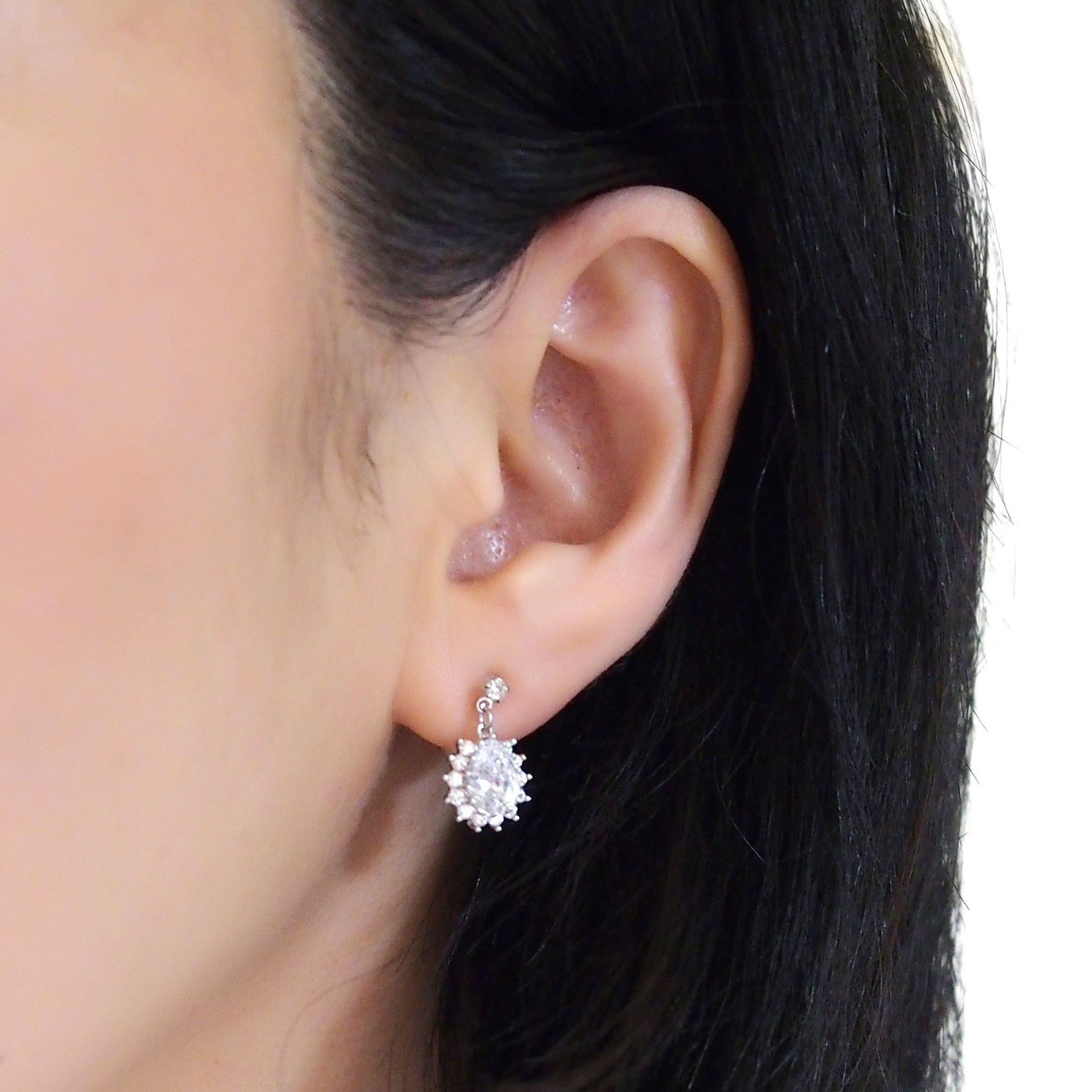 Bridal teardrop cubic zirconia invisible clip on earrings (silver tone) - miyabigracejewelry.com