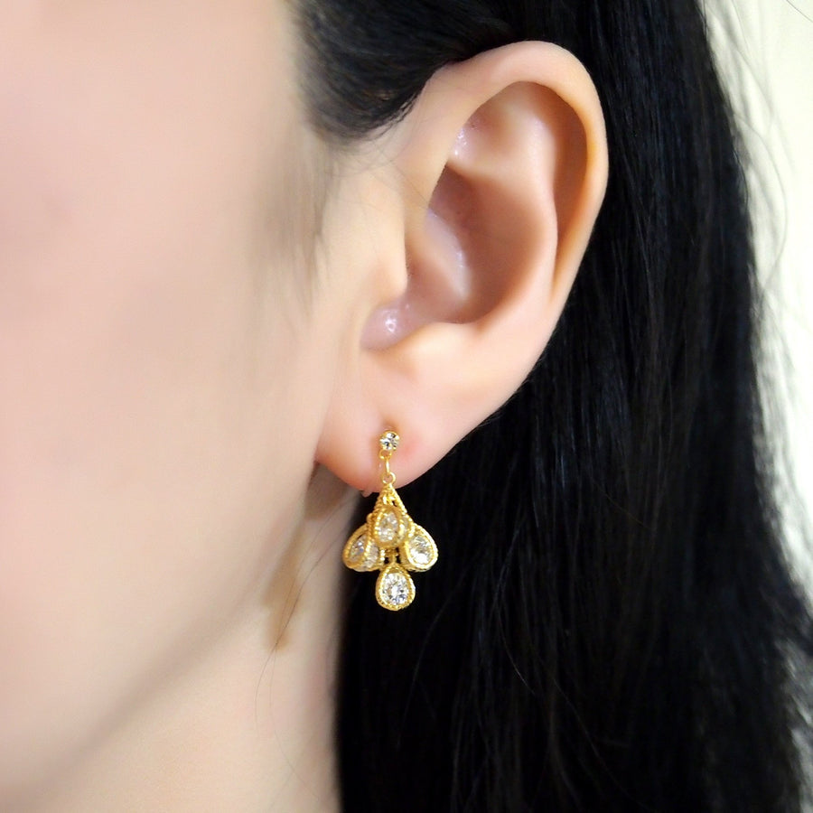 BRIDAL FOUR TEARDROP CUBIC ZIRCONIA INVISIBLE CLIP ON EARRINGS ( GOLD TONE ) - miyabigracejewelry.com