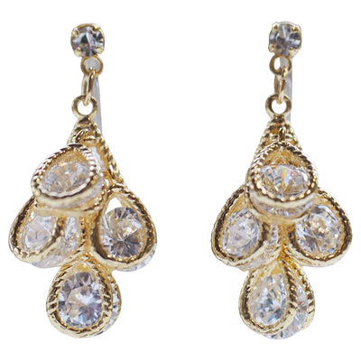 BRIDAL FOUR TEARDROP CUBIC ZIRCONIA INVISIBLE CLIP ON EARRINGS ( GOLD TONE ) - miyabigracejewelry.com