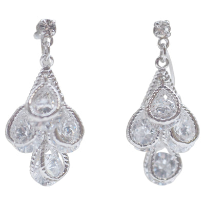 Bridal four teardrop cubic zirconia invisible clip on earrings ( silver tone ) - miyabigracejewelry.com