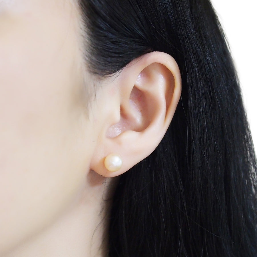 Light orange freshwater pearl invisible clip on stud earrings - miyabigracejewelry.com