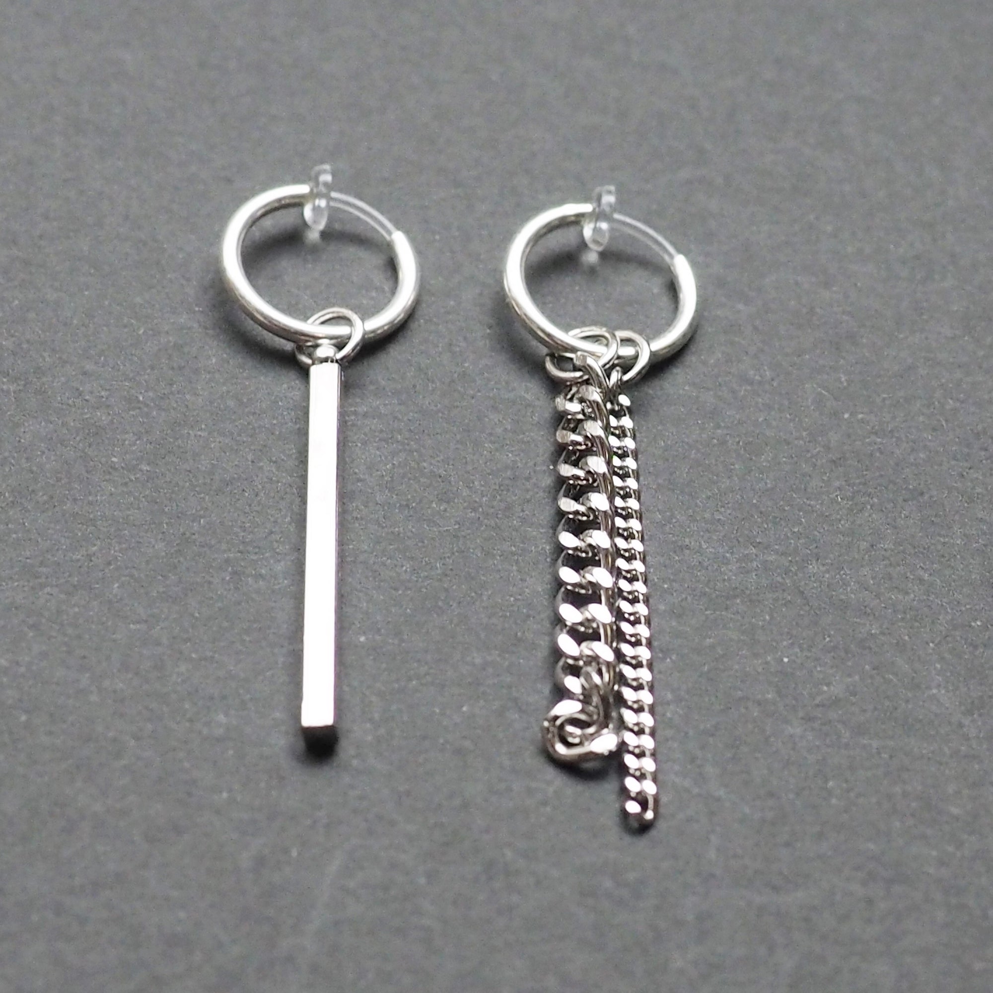 Silver Chain & Bar Invisible Clip On Hoop Earrings - Miyabi Grace