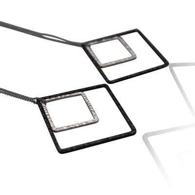 Long silver and black square metal invisible clip on earrings - miyabigracejewelry.com