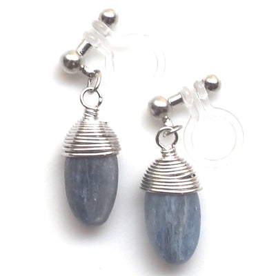 Denim blue kyanite invisible clip on earrings - miyabigracejewelry.com