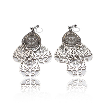 Dangle silver filigree invisible clip on earrings - miyabigracejewelry.com