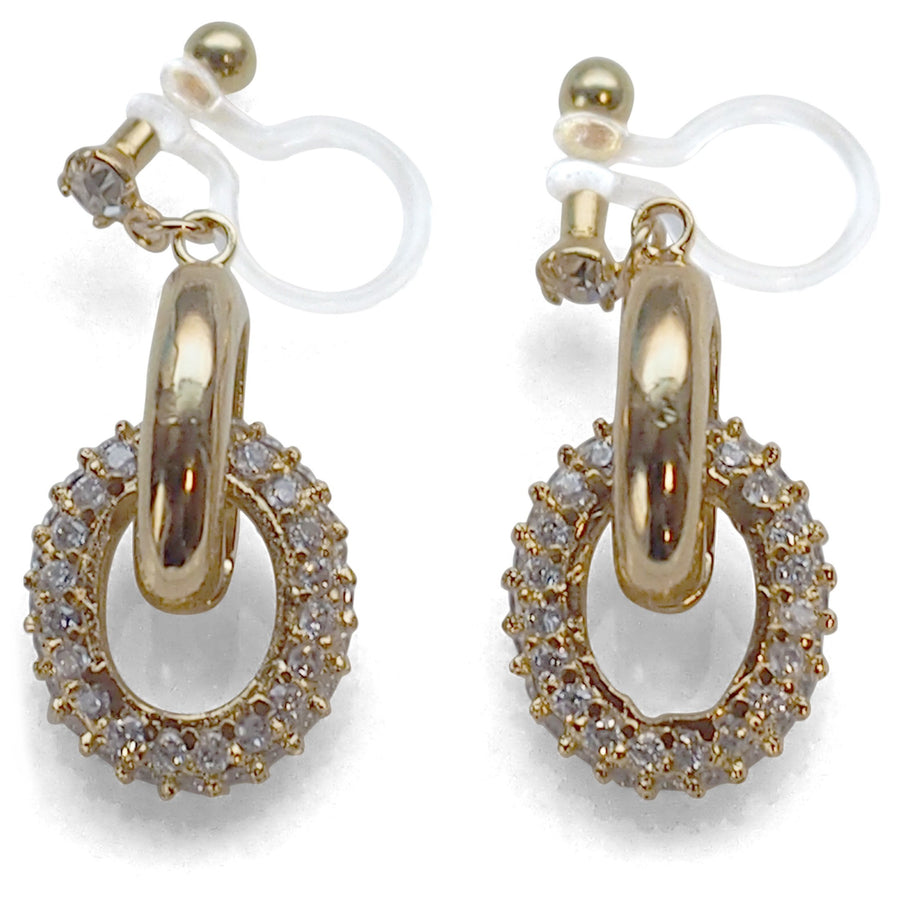 Bridal cubic zirconia micro pave ring invisible clip on earrings ( gold tone ) - miyabigracejewelry.com