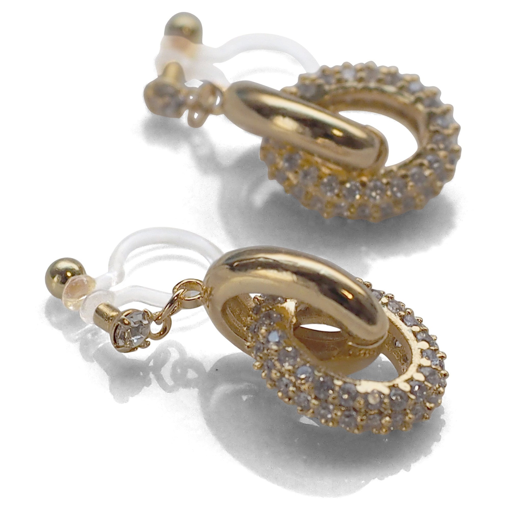 Bridal cubic zirconia micro pave ring invisible clip on earrings ( gold tone ) - miyabigracejewelry.com