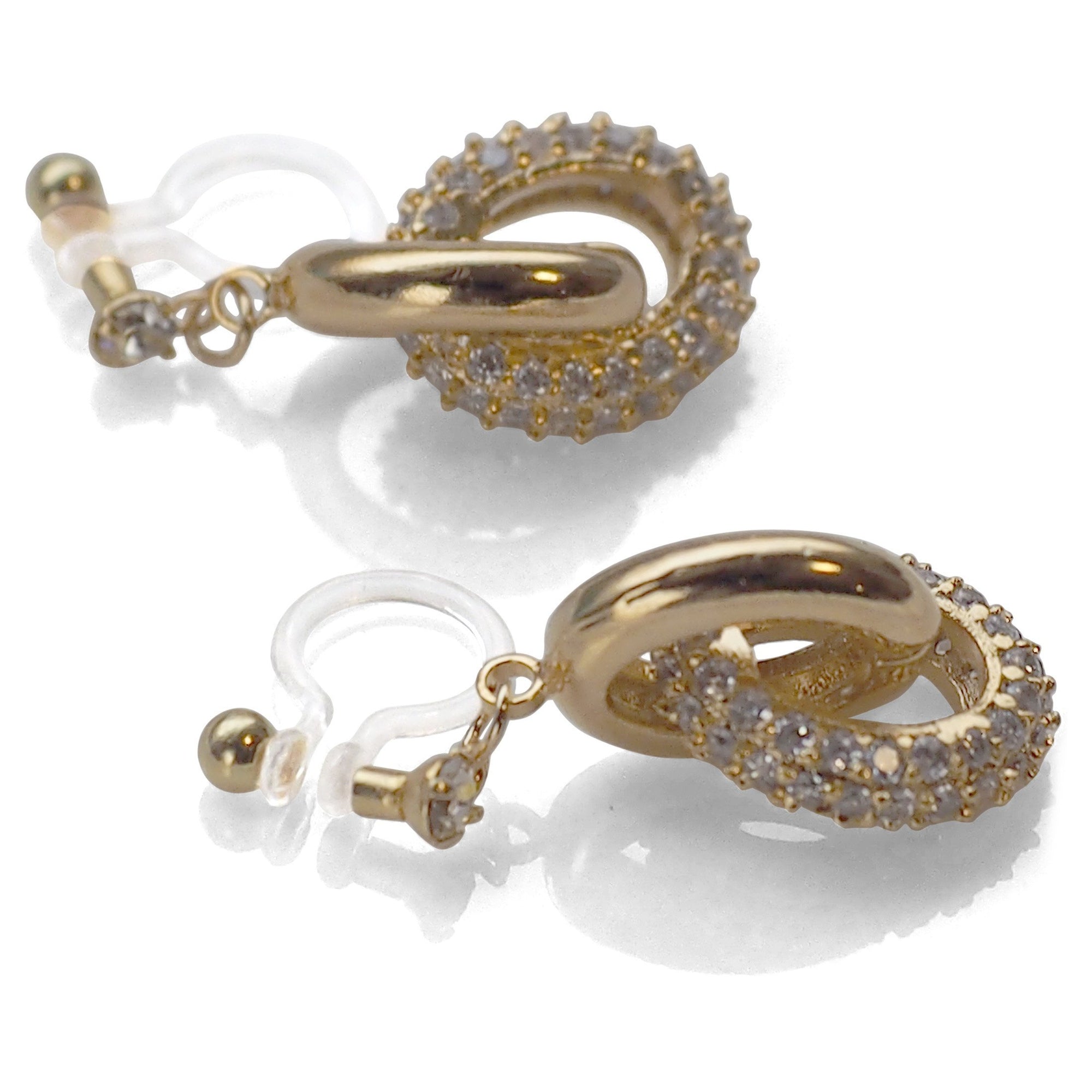 Bridal cubic zirconia micro pave ring invisible clip on earrings ( gold tone ) - miyabigracejewelry.com