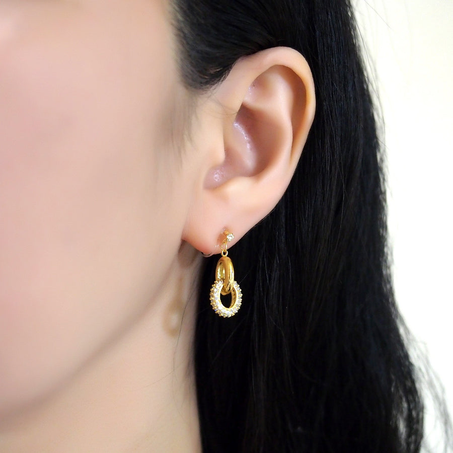 Bridal cubic zirconia micro pave ring invisible clip on earrings ( gold tone ) - miyabigracejewelry.com