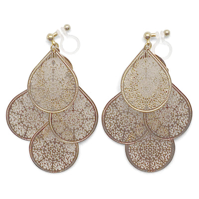 Dangle gold filigree invisible clip on earrings - miyabigracejewelry.com