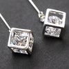 Cubic zirconia crystal in silver cube invisible clip on earrings - miyabigracejewelry.com