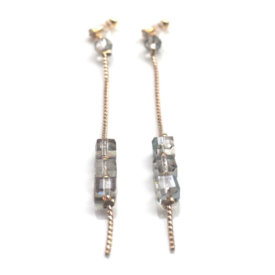 Shiny green cube crystal invisible clip on earrings - miyabigracejewelry.com
