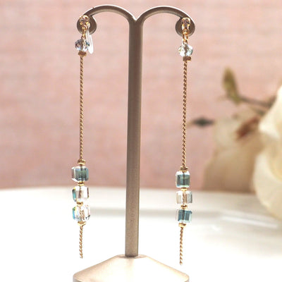 Shiny green cube crystal invisible clip on earrings - miyabigracejewelry.com