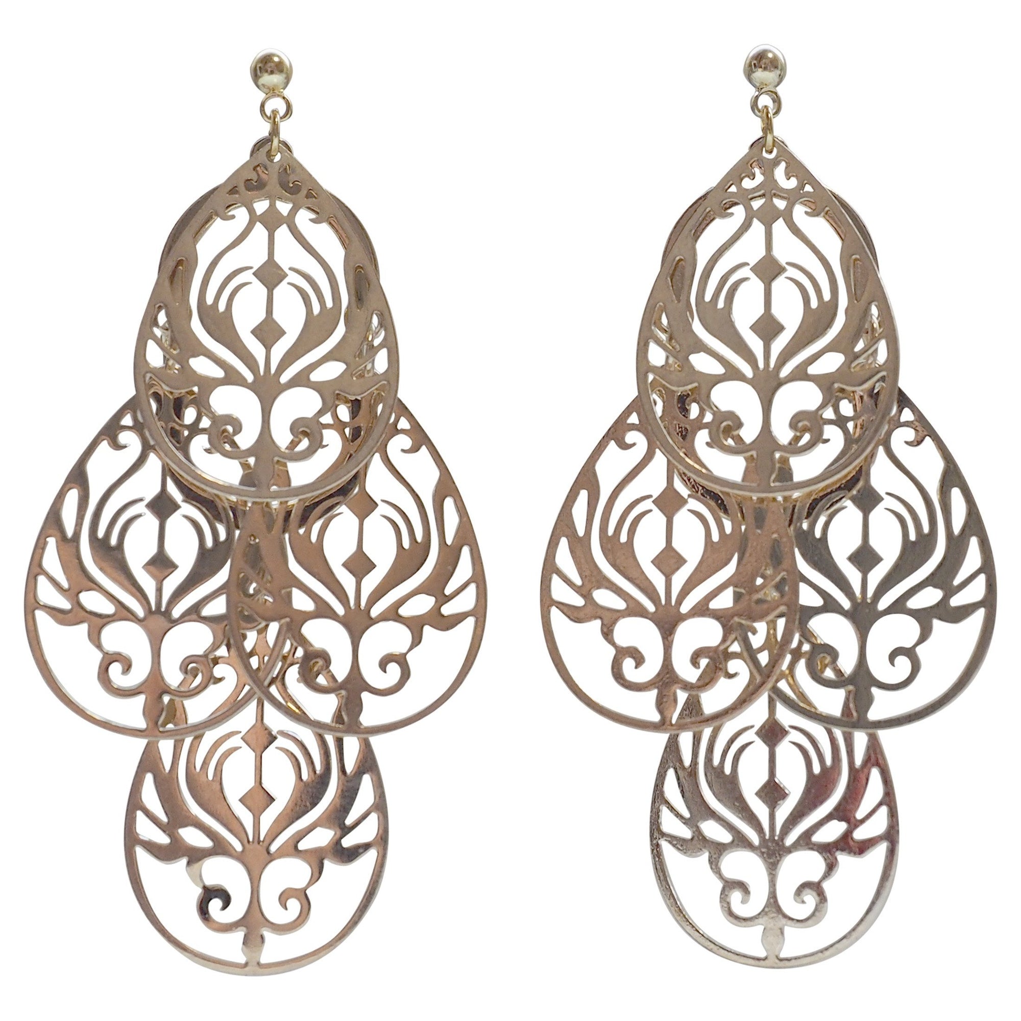 Dangle gold filigree invisible clip on earrings - miyabigracejewelry.com