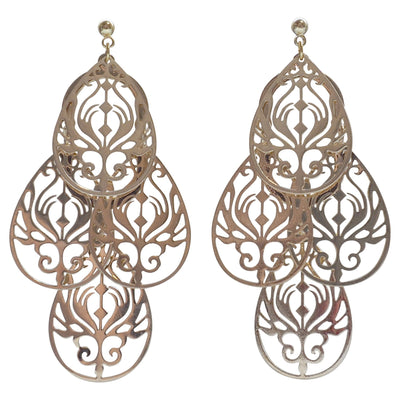 Dangle gold filigree invisible clip on earrings - miyabigracejewelry.com