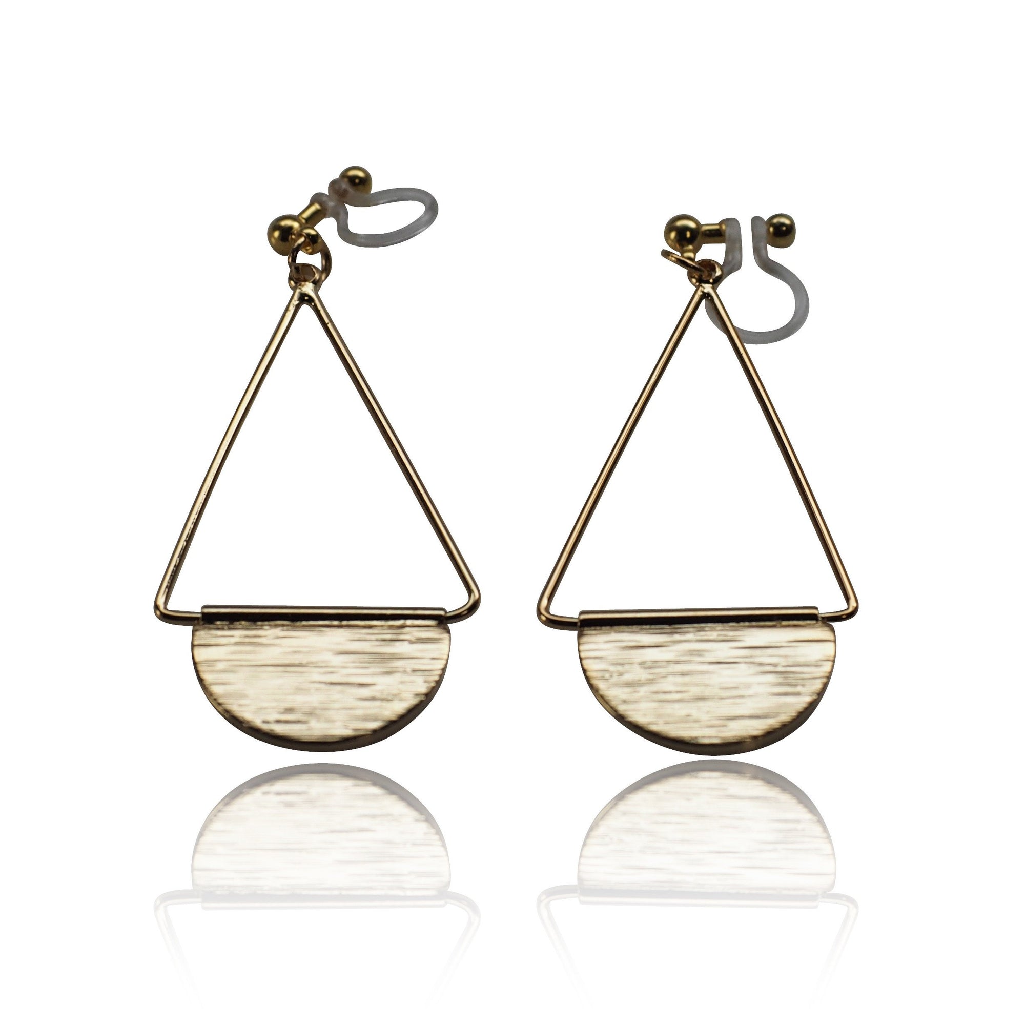 Gold half disc invisible clip on earrings - miyabigracejewelry.com