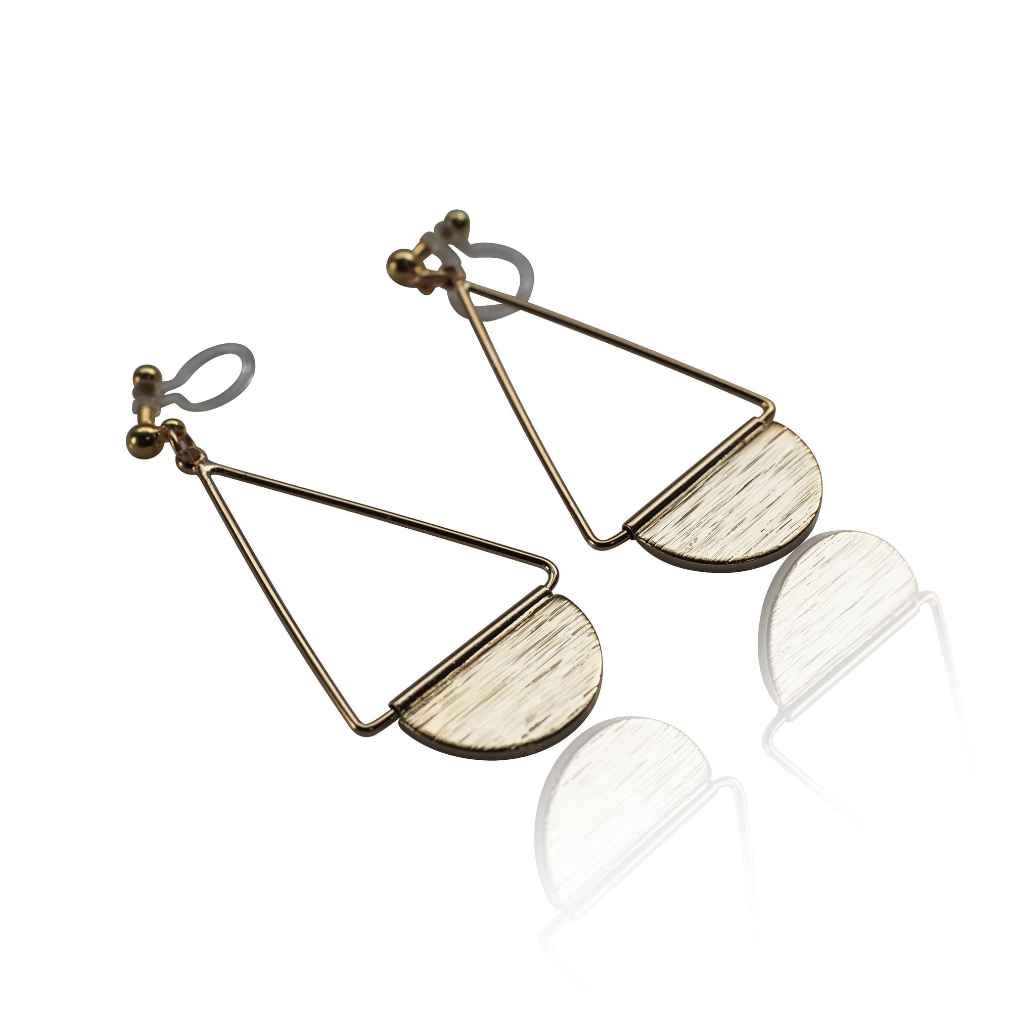 Gold half disc invisible clip on earrings - miyabigracejewelry.com