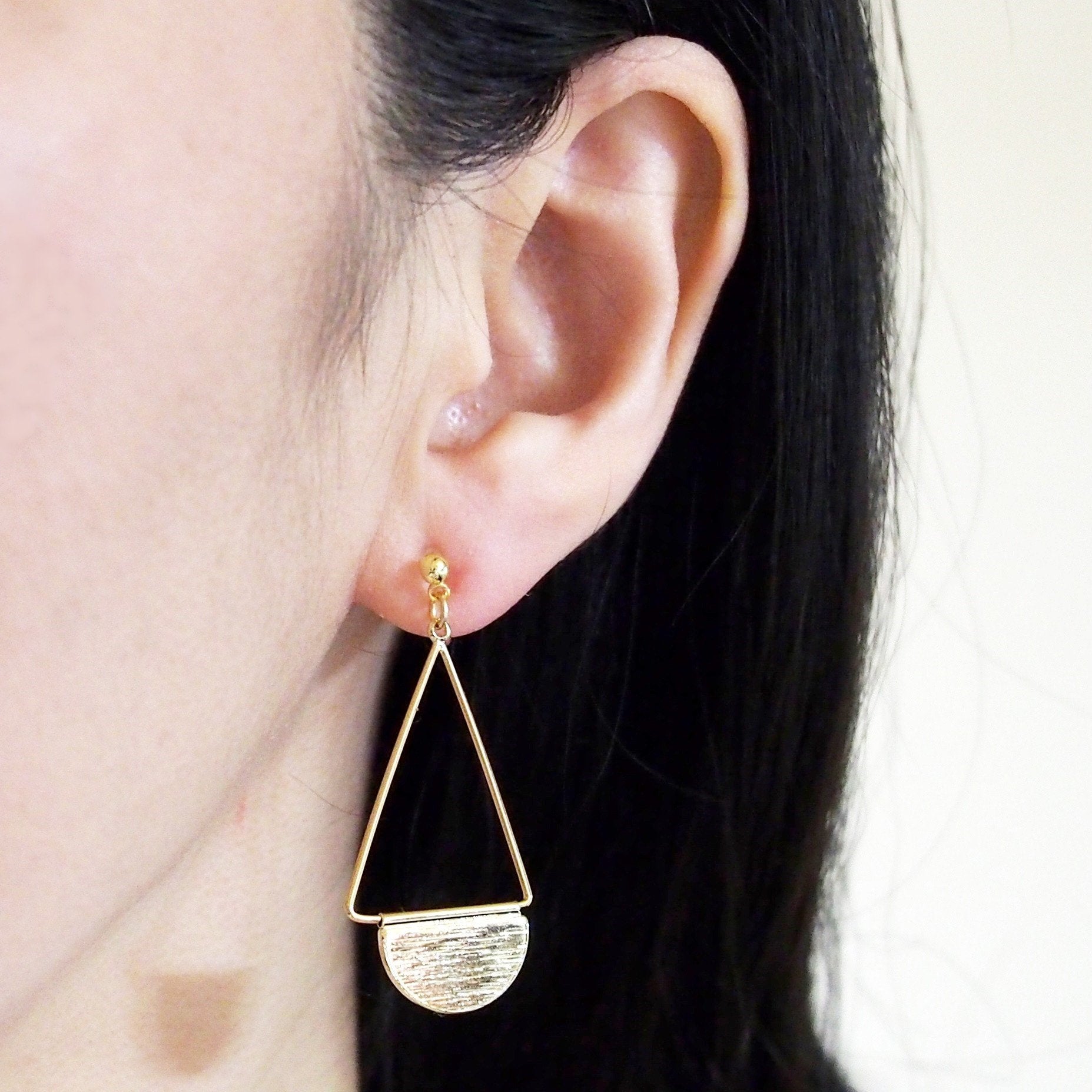Gold half disc invisible clip on earrings - miyabigracejewelry.com