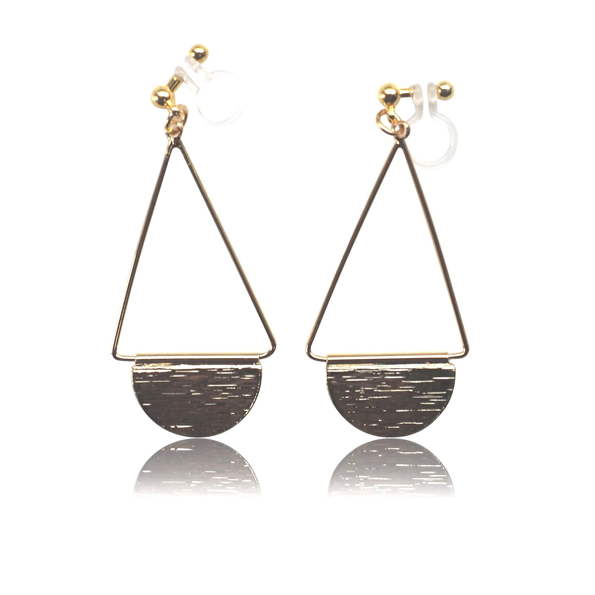 Gold half disc invisible clip on earrings - miyabigracejewelry.com