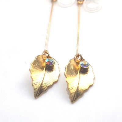 Dangle gold leaf invisible clip on earrings - miyabigracejewelry.com