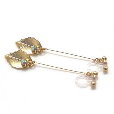 Dangle gold leaf invisible clip on earrings - miyabigracejewelry.com