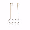 Dangle long gold hexagon invisible clip on earrings - miyabigracejewelry.com