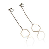 Dangle long gold hexagon invisible clip on earrings - miyabigracejewelry.com
