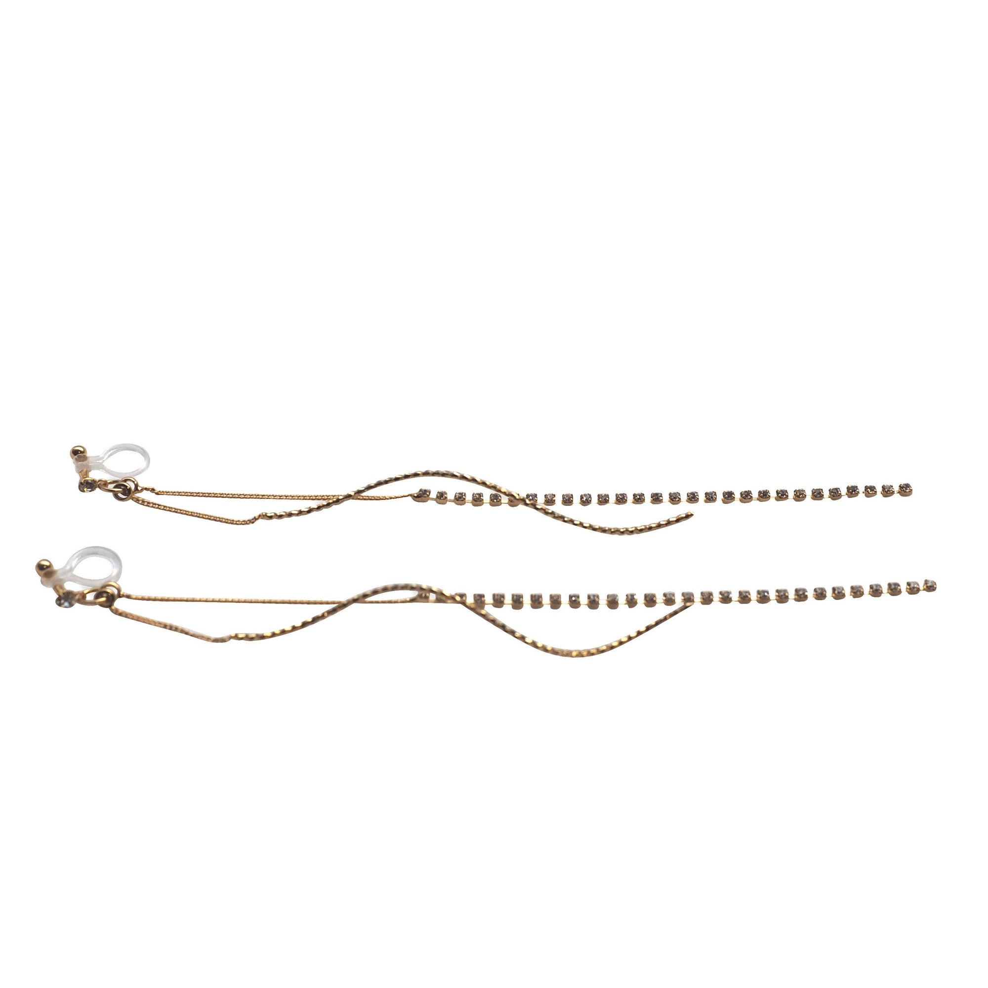 Long Rhinestone and Twisted Bar Threader Invisible Clip On Earrings - miyabigracejewelry.com