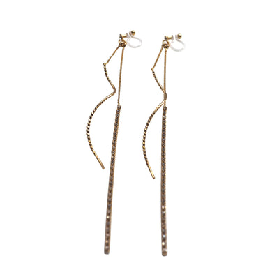 Long Rhinestone and Twisted Bar Threader Invisible Clip On Earrings - miyabigracejewelry.com