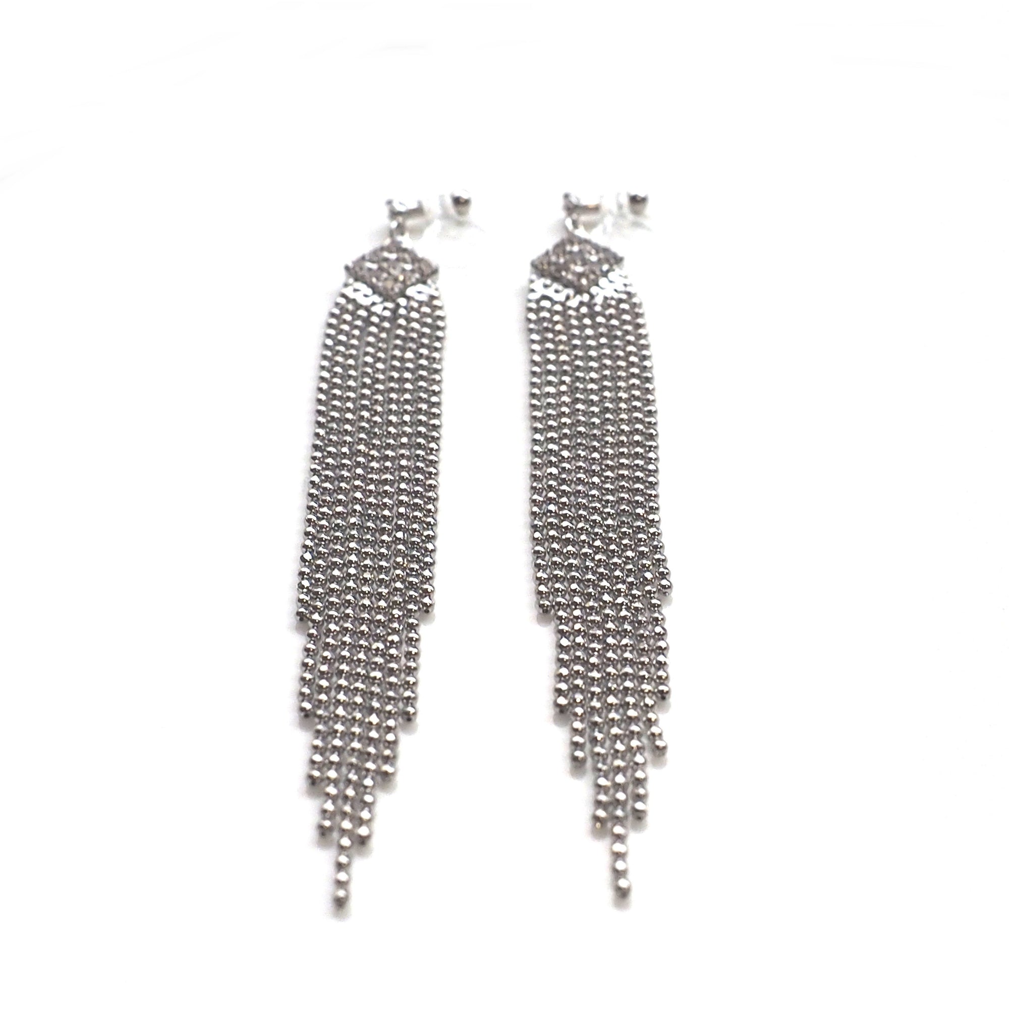 Rhinestone and silver ball chain invisible clip on earrings - miyabigracejewelry.com