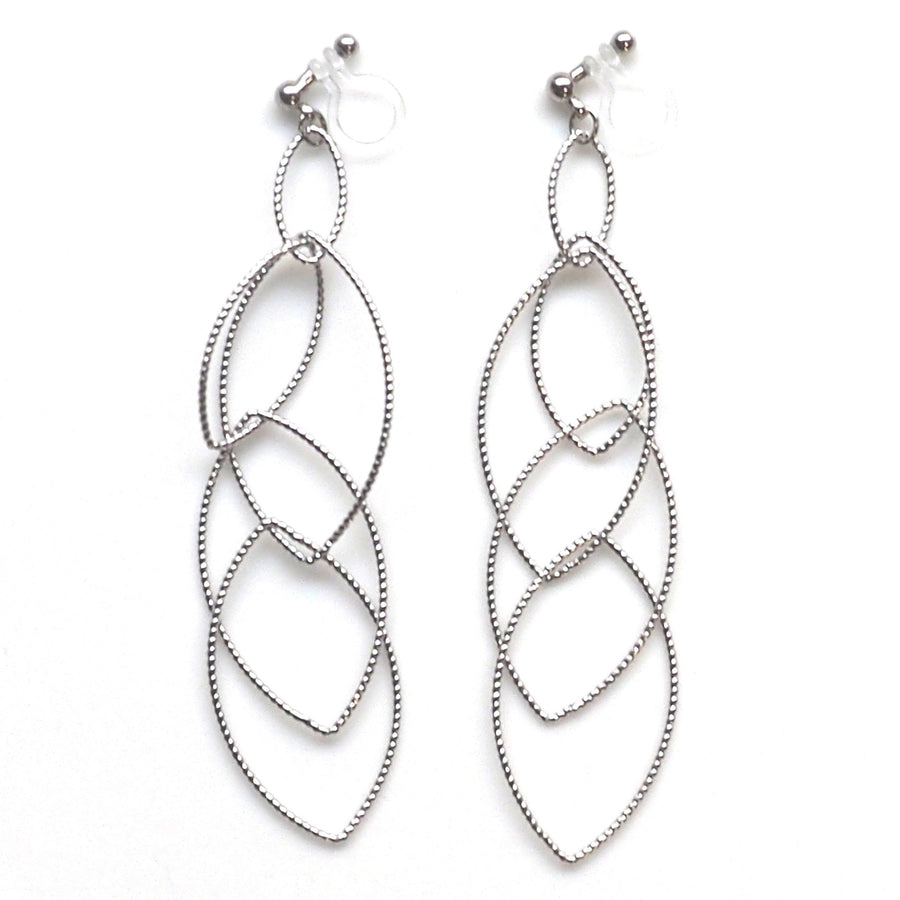 Dangle silver marquise hoop invisible clip on earrings - miyabigracejewelry.com