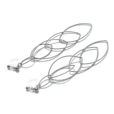 Dangle silver marquise hoop invisible clip on earrings - miyabigracejewelry.com