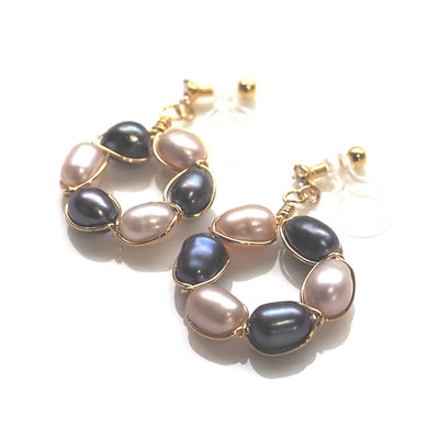 Navy blue and pink freshwater pearl invisible clip on earrings - miyabigracejewelry.com