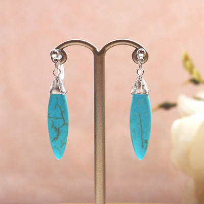 Blue turquoise bar invisible clip on earrings - miyabigracejewelry.com