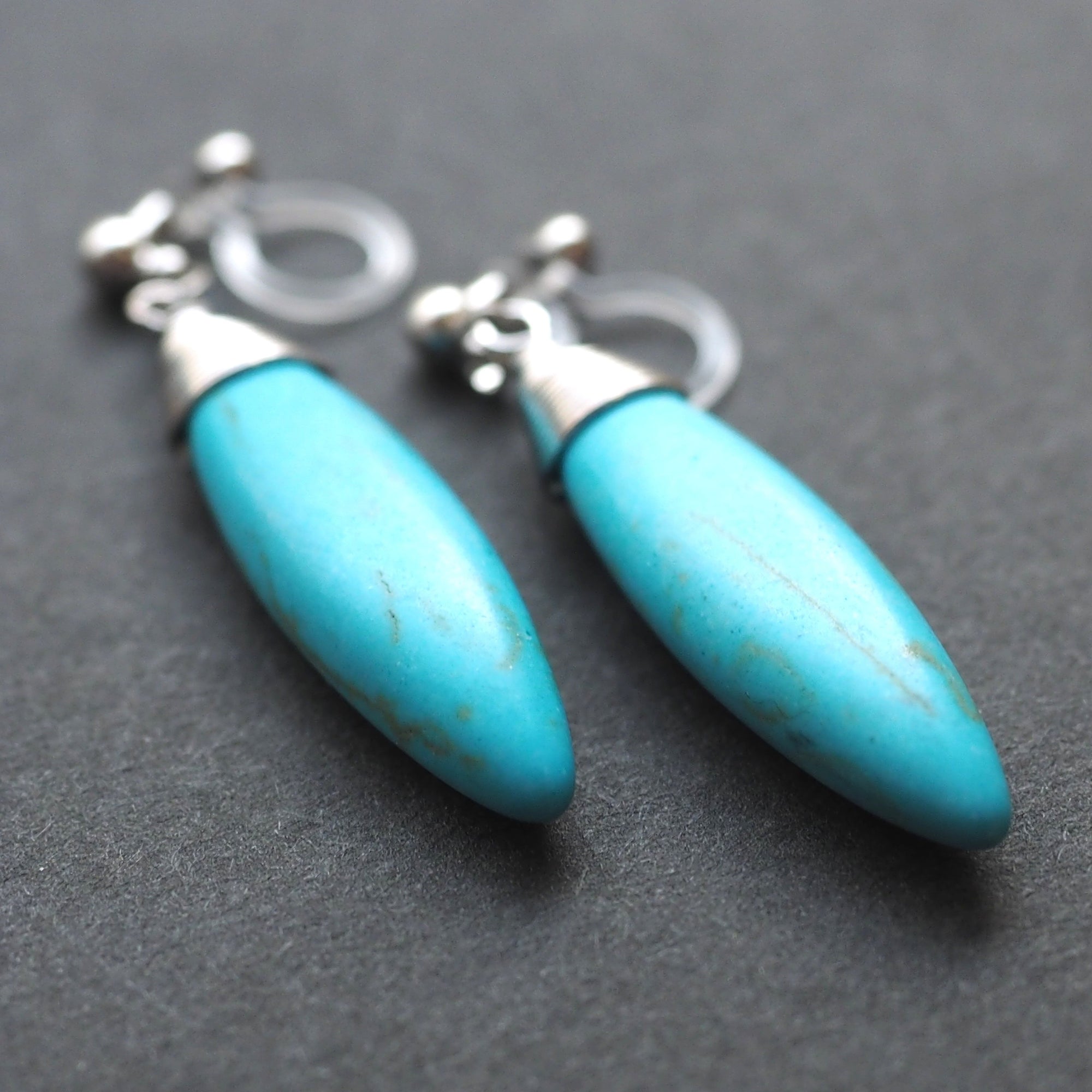 Blue turquoise bar invisible clip on earrings - miyabigracejewelry.com