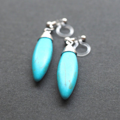 Blue turquoise bar invisible clip on earrings - miyabigracejewelry.com