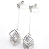 Cubic zirconia crystal in silver cube invisible clip on earrings - miyabigracejewelry.com