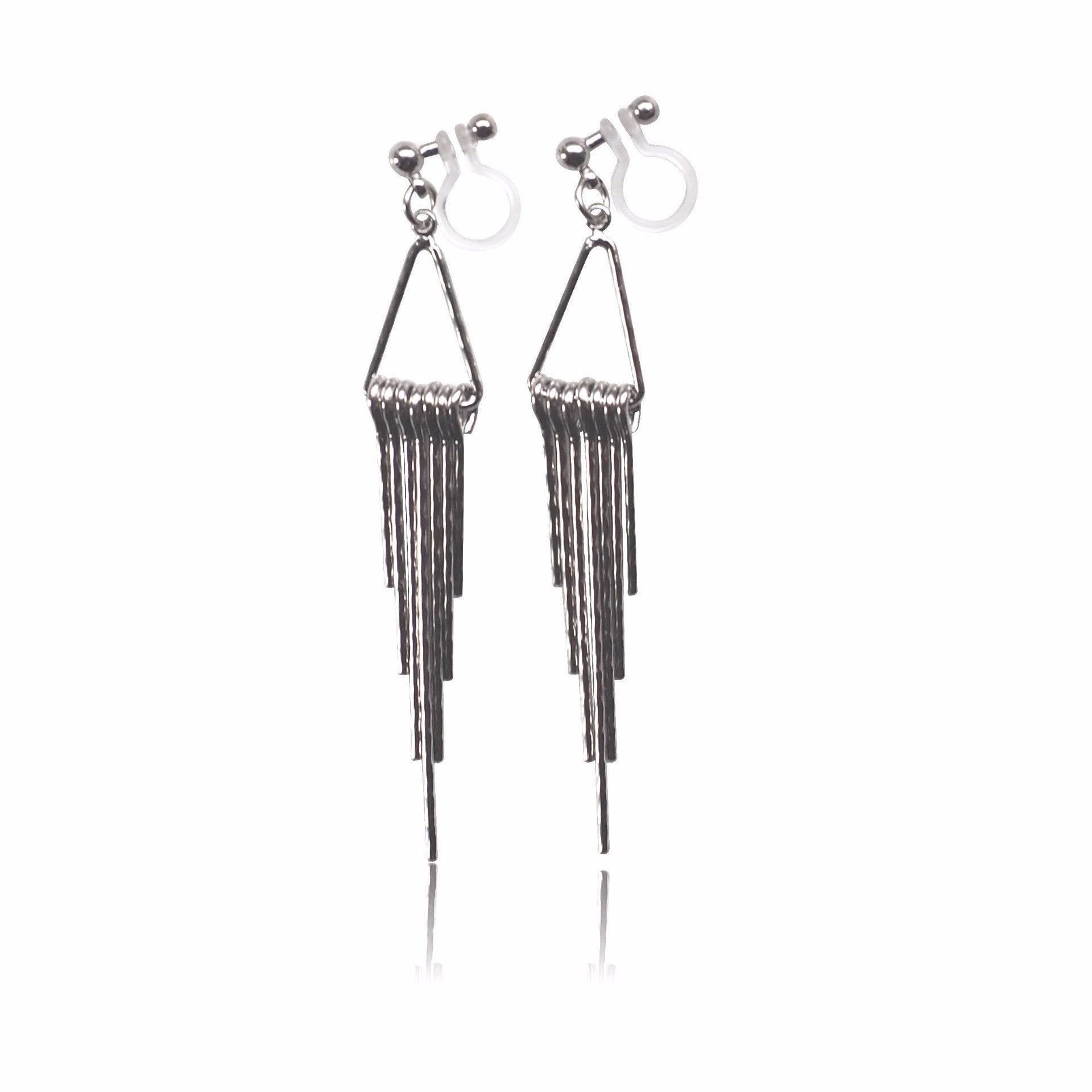 Silver fringe invisible clip on earrings - miyabigracejewelry.com